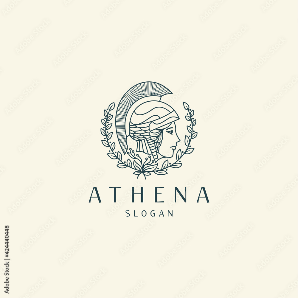 Luxurious Greek Goddess Athena mono line logo icon design template vector illustration Luxurious Greek Goddess Athena mono line logo icon design template vector illustration