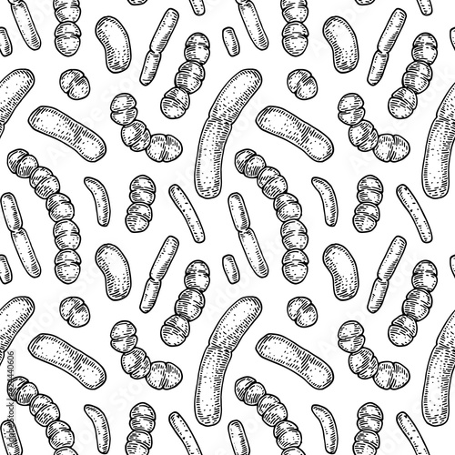 Bacterium seamless pattern in realistic sketch stile. Hand drawn medical background. Vector illustration