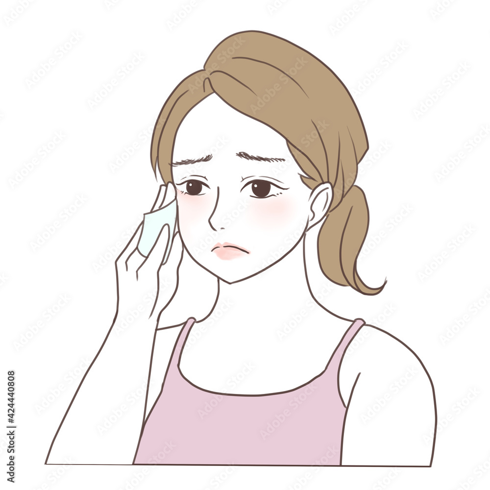 ニキビ,皮脂くずれ,肌トラブルに困った女性 ニキビ,皮脂くずれ,肌トラブルに困った女性
