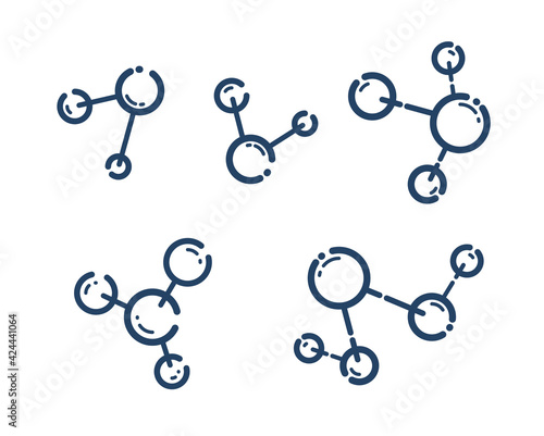 Molecule vector linear icons set  science chemistry and physics line art symbols collection.