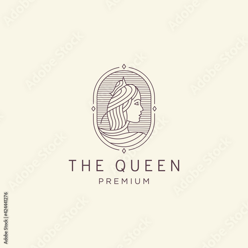 Luxurious Beautiful queen mono line logo icon design template vector illustration
