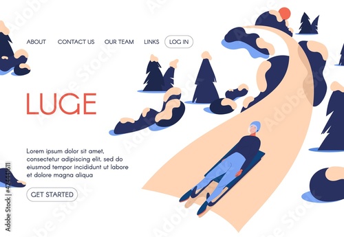 Concept sport landing page about professional luge banner drawn in cartoon style Fototapeta