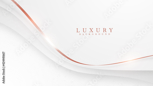 Elegant abstract copper curve line background with shiny elements. rose shades. Realistic luxury paper cut style 3d modern concept. vector illustration for design.