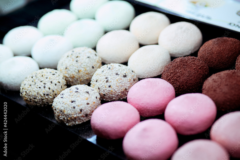 Japanese ice cream Mochi in rice dough. Traditional Japanese dessert Japanese ice cream Mochi in rice dough. Traditional Japanese dessert