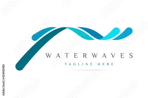 Abstract vector graphic logo blue sea water waves lines sign curved ribbon,digital technology modern business icon,isolated symbol consulting management company,logotype development brand.