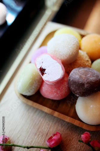 Japanese ice cream Mochi in rice dough. Traditional Japanese dessert 