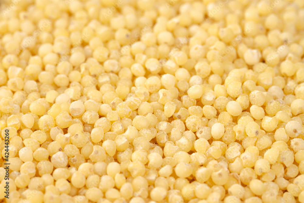 Raw dried uncooked millet seeds heap macro Raw dried uncooked millet seeds heap macro