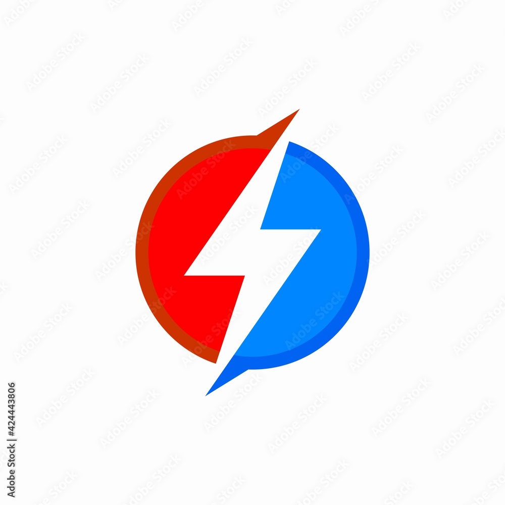 Lightning Bolt Logo in Circle Shape Blue and Red Color Vector Template Lightning Bolt Logo in Circle Shape Blue and Red Color Vector Template