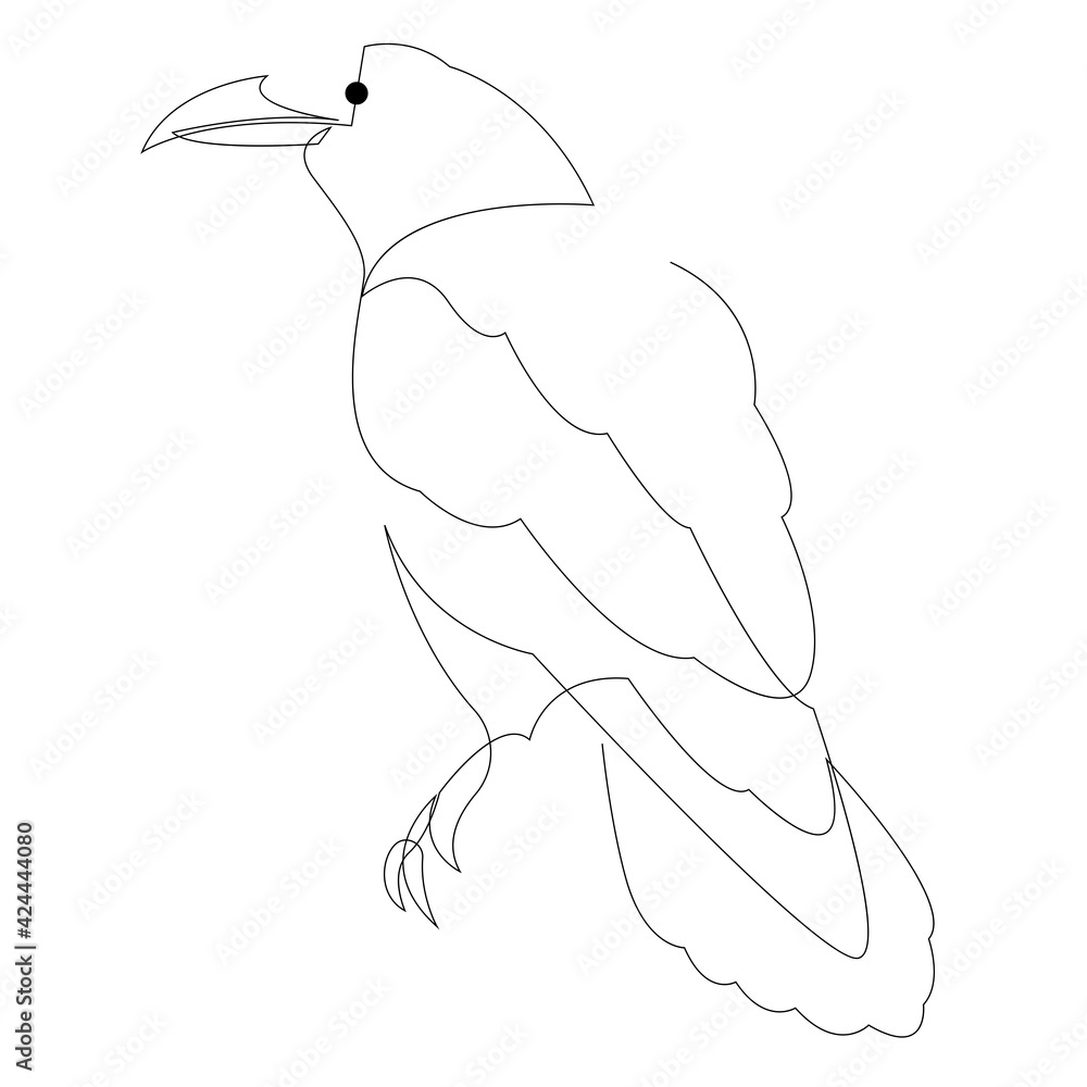 Continuous line raven. Single line minimal style crow vector illustration. Abstract bird drawing. Continuous line raven. Single line minimal style crow vector illustration. Abstract bird drawing.