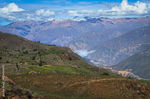 Aerial view of Colca Canyon region in Peru. Southamerican valley, landscape and mountains