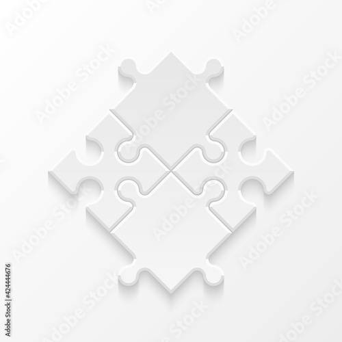 White Puzzle four piece business presentation. Square infograph. Circle 4 Step process diagram card. Section compare service banner. 3d Abstract Background