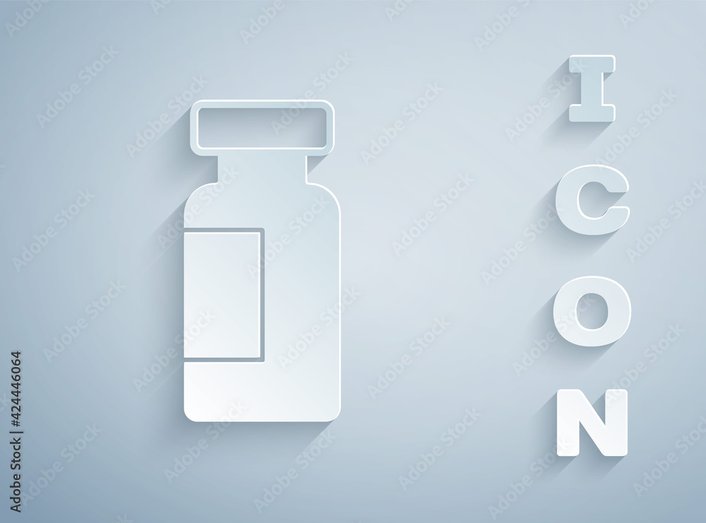 Paper cut Test tube and flask chemical laboratory test icon isolated on grey background. Laboratory glassware sign. Paper art style. Vector Paper cut Test tube and flask chemical laboratory test icon isolated on grey background. Laboratory glassware sign. Paper art style. Vector