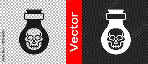 Black Poison in bottle icon isolated on transparent background. Bottle of poison or poisonous chemical toxin. Vector