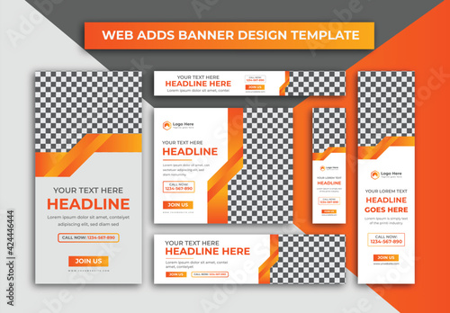 Set Of  Web Banners, Creative Business Yellow, And Orange Colour Web Adds Banner Or Google Ads Cover Design Template
