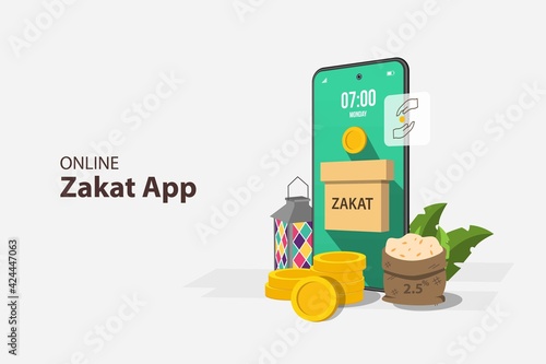 Pay Zakat or Flat design of donate or online Zakat application for Ramadan concept