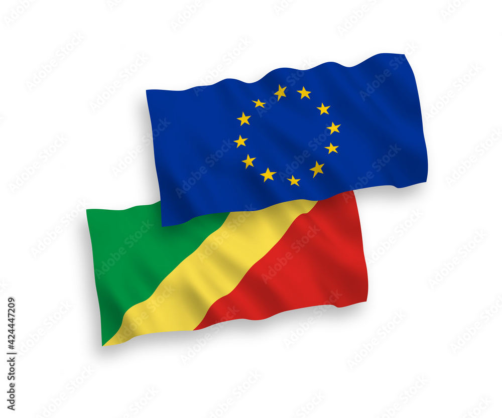 Flags of European Union and Republic of the Congo on a white background