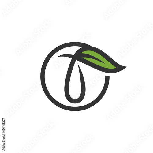 water drop and tea leaf in a circle - organic drink logo vector