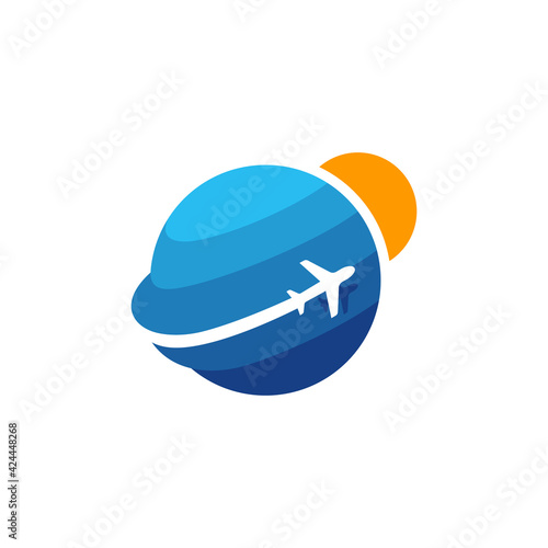 holiday trip logo template with plane and globe and sun - travel agent design vector © CreativeMate