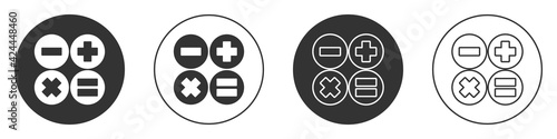 Black Calculator icon isolated on white background. Accounting symbol. Business calculations mathematics education and finance. Circle button. Vector