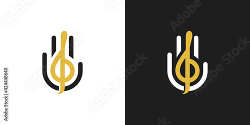 hand and clef logo template - a creative idea of music note design vector