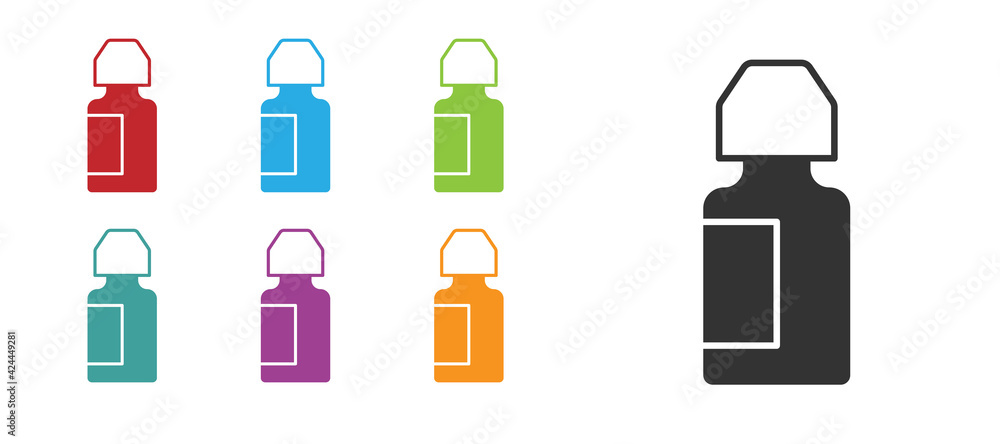 Black Eye drop bottle icon isolated on white background. Set icons colorful. Vector Black Eye drop bottle icon isolated on white background. Set icons colorful. Vector