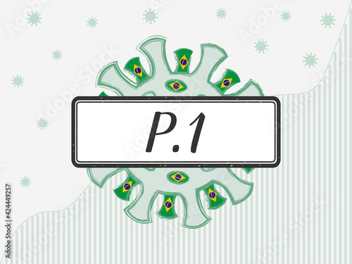 SARS-CoV-2 coronavirus with the Brazil flag in spikes. Illustration of the Covid-19 pandemic in Brazil. Symbolic of the Lineage P.1,  known as the Brazil or Brazilian variant. Also B.1.1.248 variant.