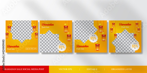 Set Ramadan Sale Square Banner social media post Template. Suitable for social media post and web internet ads. editable vector illustration and organized layer.