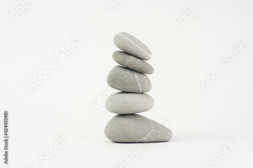 Zen stack of 5 grey rocks