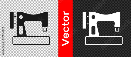 Black Sewing machine icon isolated on transparent background. Vector