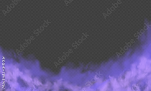 Purple fog or smoke.Purple dust with particles. Violet smoke or dust isolated on transparent background. Abstract mystical gas. Vector illustration.