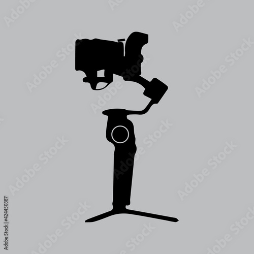 Gimbal with mirrorless camera. Black color vector illustration.