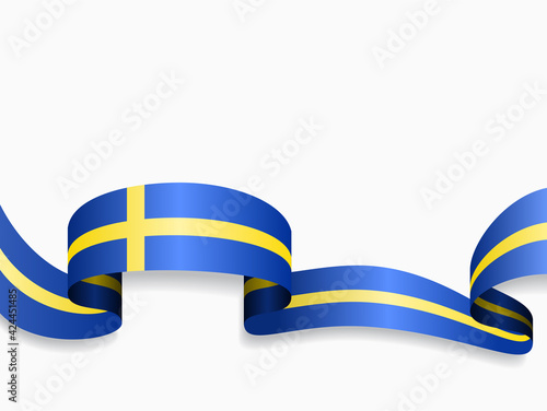 Swedish flag wavy abstract background. Vector illustration.
