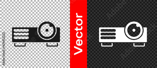 Black Presentation, movie, film, media projector icon isolated on transparent background. Vector
