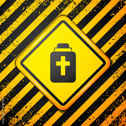 Black Funeral urn icon isolated on yellow background. Cremation and burial containers, columbarium vases, jars and pots with ashes. Warning sign. Vector