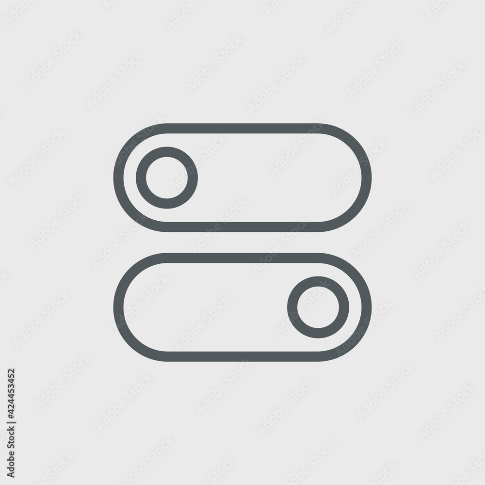 Toggle button icon isolated on background. Switch symbol modern, simple, vector, icon for website design, mobile app, ui. Vector Illustration Toggle button icon isolated on background. Switch symbol modern, simple, vector, icon for website design, mobile app, ui. Vector Illustration