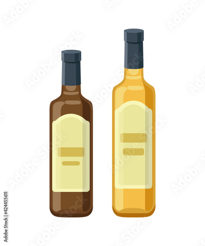 Apple vinegar bottles isolated on white background. Vector illustration in flat design.