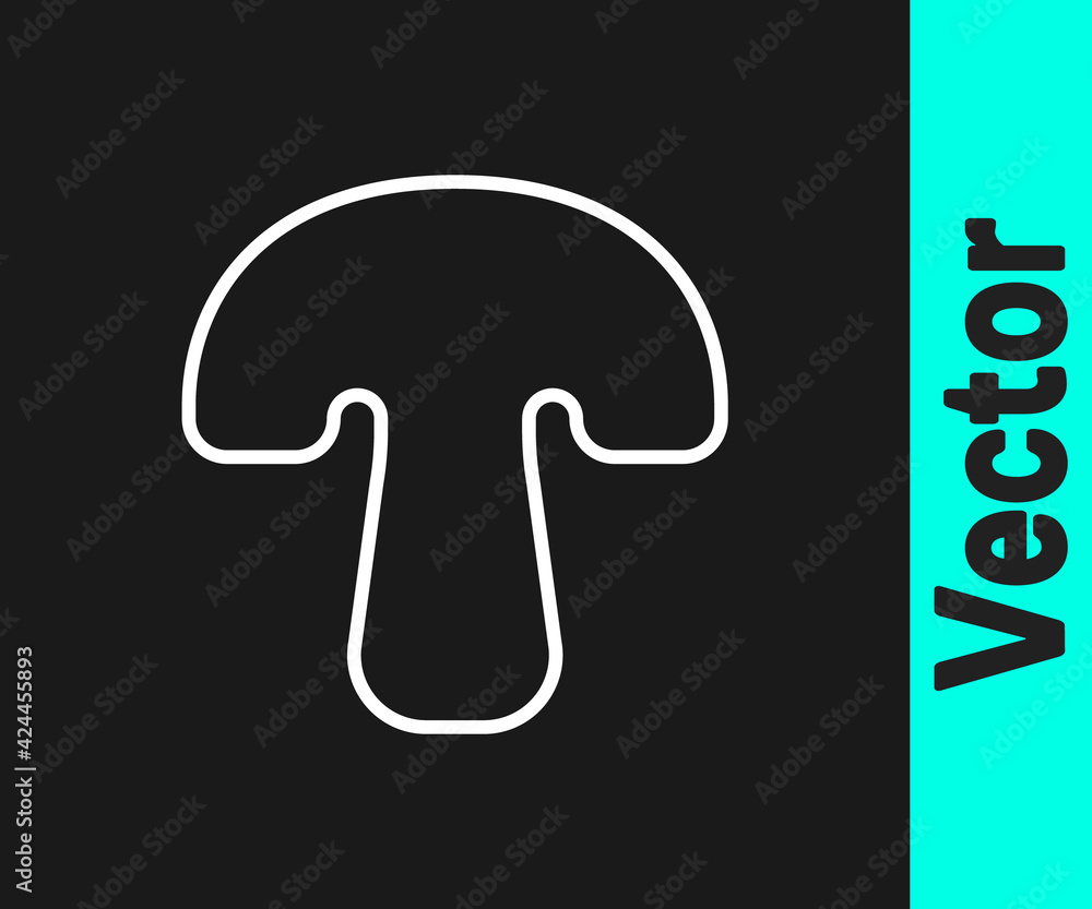 White line Mushroom icon isolated on black background. Vector White line Mushroom icon isolated on black background. Vector