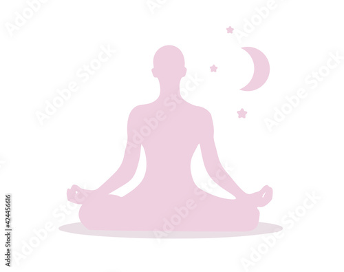 Meditation relaxation silhouette. Woman meditate . Meditation for inner balance concept.  Pink.