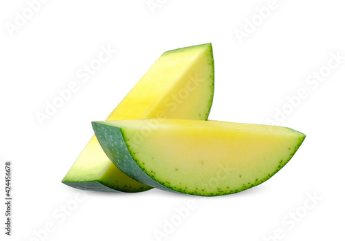 Slice of Green mango isolated on white
