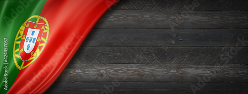 Portuguese flag on black wood wall banner