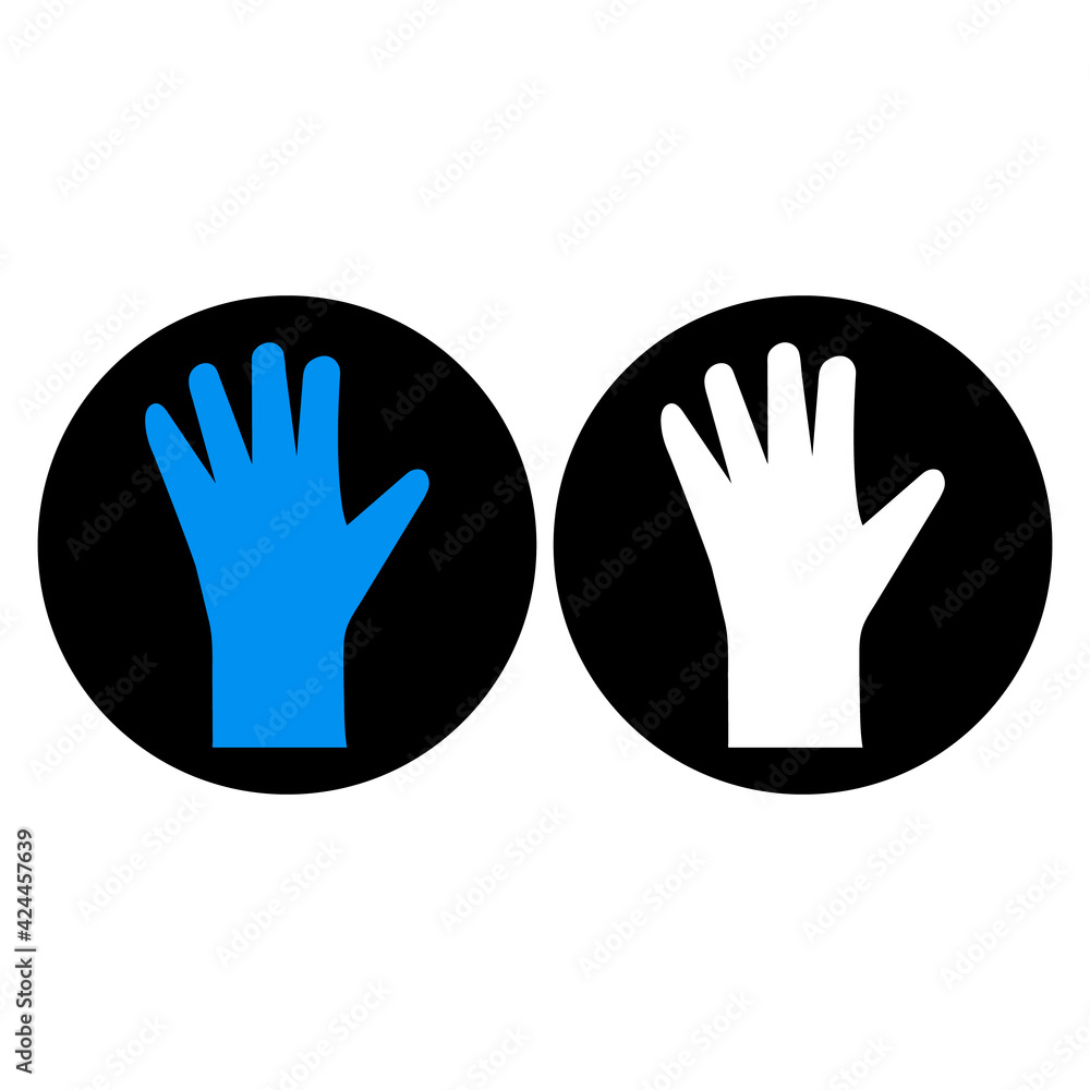 Obraz premium Medical latex rubber gloves. Vector round icons, blue black and white silhouette. Clipart, illustration on a blank white background.