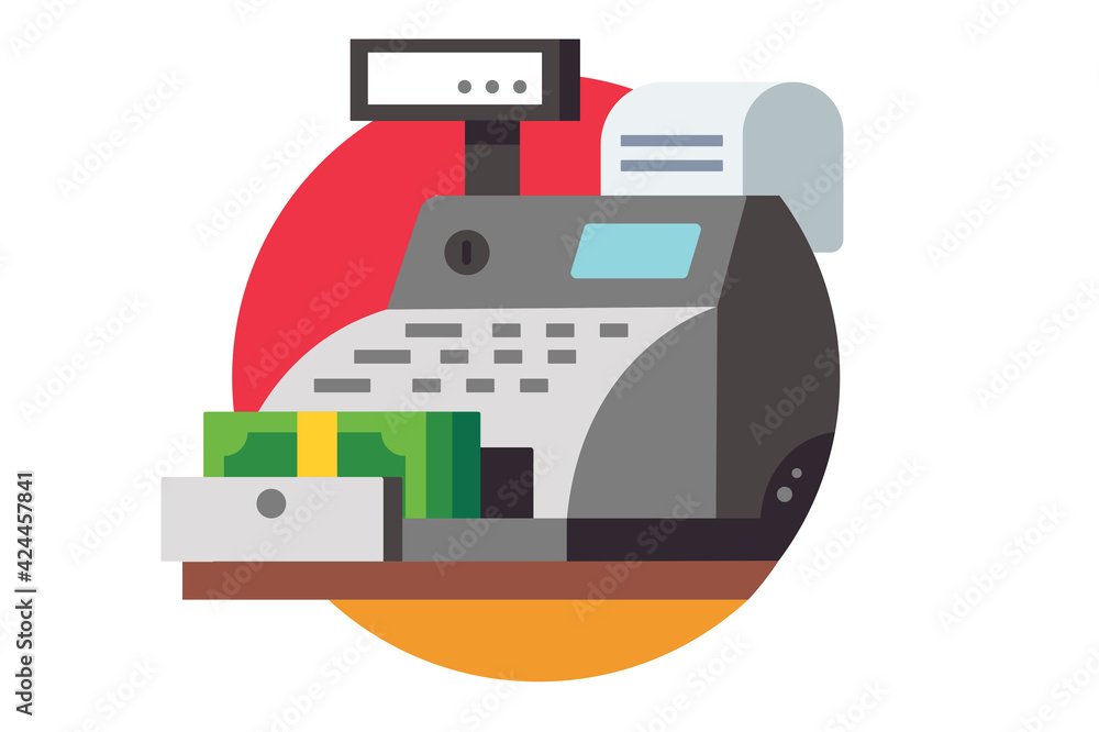 Cash register with banknotes and check Cash register with banknotes and check