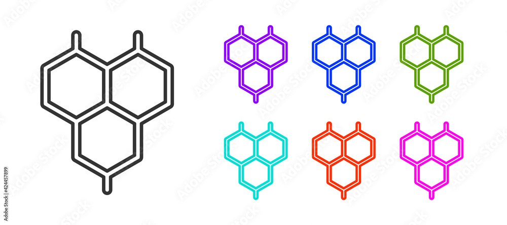 Black line Chemical formula icon isolated on white background. Abstract hexagon for innovation medicine, health, research and science. Set icons colorful. Vector Black line Chemical formula icon isolated on white background. Abstract hexagon for innovation medicine, health, research and science. Set icons colorful. Vector