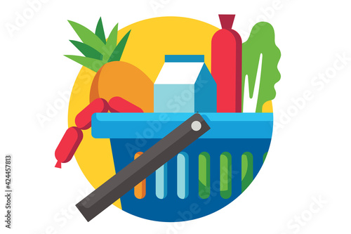 Shopping cart full of groceries