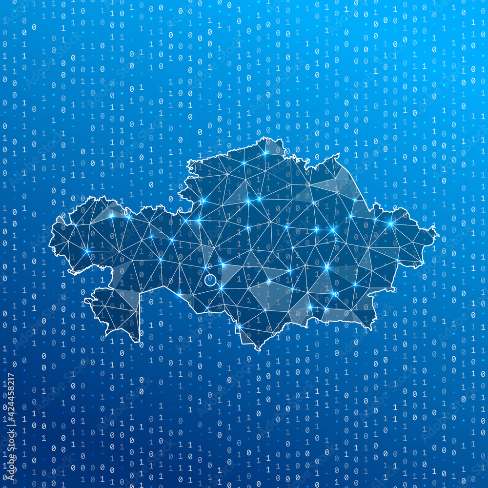 Obraz premium Network map of Kazakhstan. Country digital connections map. Technology, internet, network, telecommunication concept. Vector illustration.