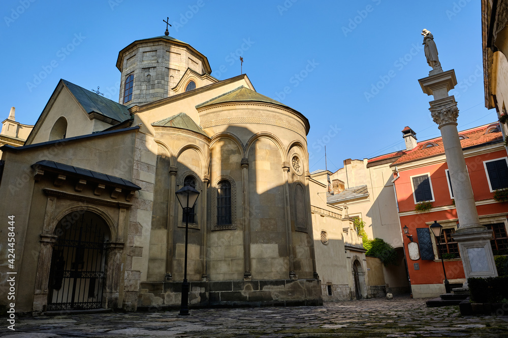 Ancient architecture in the city of Lviv. The Armenian Cathedral of the Assumption of Mary, armenian courtyard