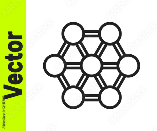 Black line Molecule icon isolated on white background. Structure of molecules in chemistry, science teachers innovative educational poster. Vector