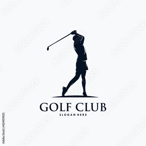 Golf player Logo design vector template.