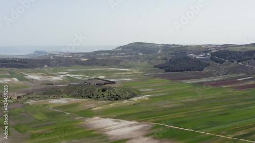 Beit Netofa valley with flooded agricultural fields in Israel lower Galilee, Aerial view photo