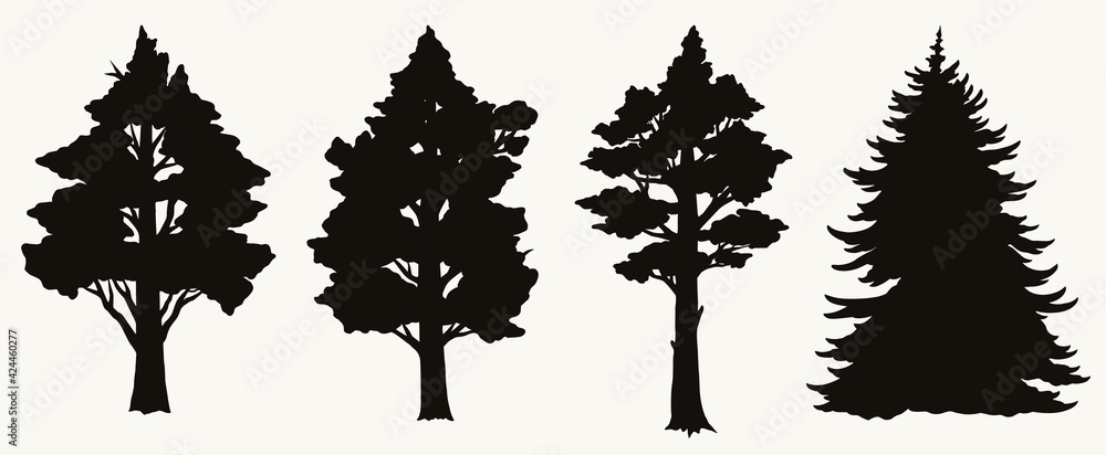 Fototapeta premium Vintage trees black silhouettes set